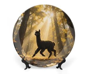 ELUZZIZUT Ceramic Decorative Plate with Display Stand Round Porcelain Wonderful Forest Plate Ornaments Wall Hanging Decor Personalized Gifts for Kitchen Dining Home Office 8inch