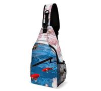 ELUZZIZUT Cherry Blossom Bridge Sling Bag Travel Crossbody Backpack Hiking Shoulder Daypack Casual Outdoor Chest Bag Unisex