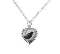 ELUZZIZUT Crow Birds Pet Cremation Jewelry for Ashes Heart Pendant Locket Urn Necklace Personalized Memorial Keepsake Necklace for Women Men to Hold Ashes of Loved Ones