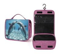 ELUZZIZUT Dolphins in Love Toiletry Bag with Hanging Hook Large Travel Cosmetic Organizer Waterproof Portable Makeup Storage Multiple Compartments Bag for Men Women Bathroom