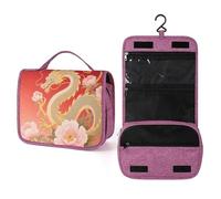 ELUZZIZUT Dragon Pattern Toiletry Bag with Hanging Hook Large Travel Cosmetic Organizer Waterproof Portable Makeup Storage Multiple Compartments Bag for Men Women Bathroom