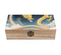 ELUZZIZUT Dragon Rainbow Wooden Storage Box Decorative Wood Organizer with Hinged Lid Large Memory Container Box Rectangular Jewelry Keepsake Storage Gift for Men Women