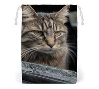 ELUZZIZUT Drawstring Storage Bag Reusable Gym String Bags Cat Smashes Glass in Car Sports Cinch Sack for Swimming Beach Travel