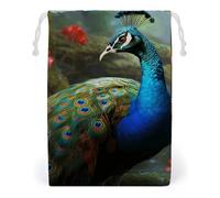 ELUZZIZUT Drawstring Storage Bag Reusable Gym String Bags Colorful Peacock Sports Cinch Sack for Swimming Beach Travel