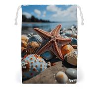 ELUZZIZUT Drawstring Storage Bag Reusable Gym String Bags Colorful Starfish on The Beach Sports Cinch Sack for Swimming Beach Travel