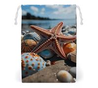 ELUZZIZUT Drawstring Storage Bag Reusable Gym String Bags Colorful Starfish on The Beach Sports Cinch Sack for Swimming Beach Travel