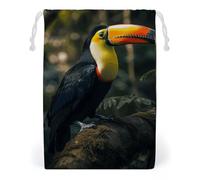 ELUZZIZUT Drawstring Storage Bag Reusable Gym String Bags Colorful Toucan Sports Cinch Sack for Swimming Beach Travel