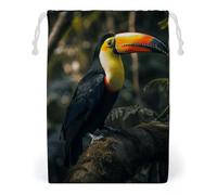 ELUZZIZUT Drawstring Storage Bag Reusable Gym String Bags Colorful Toucan Sports Cinch Sack for Swimming Beach Travel