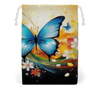 ELUZZIZUT Drawstring Storage Bag Reusable Gym String Bags Colorful with Butterfly Sports Cinch Sack for Swimming Beach Travel