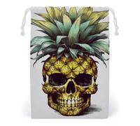 ELUZZIZUT Drawstring Storage Bag Reusable Gym String Bags Cool Skull Pineapple Sports Cinch Sack for Swimming Beach Travel
