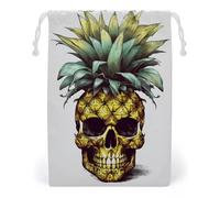 ELUZZIZUT Drawstring Storage Bag Reusable Gym String Bags Cool Skull Pineapple Sports Cinch Sack for Swimming Beach Travel