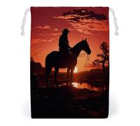 ELUZZIZUT Drawstring Storage Bag Reusable Gym String Bags Cowboy West Sports Cinch Sack for Swimming Beach Travel