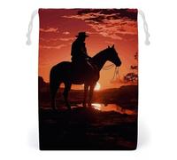 ELUZZIZUT Drawstring Storage Bag Reusable Gym String Bags Cowboy West Sports Cinch Sack for Swimming Beach Travel