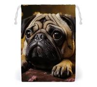 ELUZZIZUT Drawstring Storage Bag Reusable Gym String Bags Cry Pug Sports Cinch Sack for Swimming Beach Travel