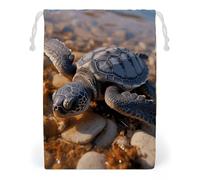 ELUZZIZUT Drawstring Storage Bag Reusable Gym String Bags Cute Baby Sea Turtle Crawled on The Beach Sports Cinch Sack for Swimming Beach Travel