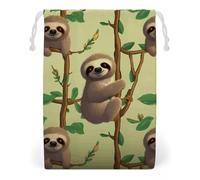 ELUZZIZUT Drawstring Storage Bag Reusable Gym String Bags Cute Cartoon Sloths Sports Cinch Sack for Swimming Beach Travel