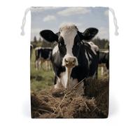 ELUZZIZUT Drawstring Storage Bag Reusable Gym String Bags Cute Cows Sports Cinch Sack for Swimming Beach Travel