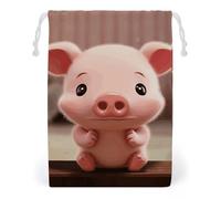 ELUZZIZUT Drawstring Storage Bag Reusable Gym String Bags Cute Pig Sports Cinch Sack for Swimming Beach Travel