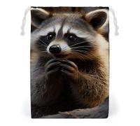ELUZZIZUT Drawstring Storage Bag Reusable Gym String Bags Cute Raccoon Sports Cinch Sack for Swimming Beach Travel