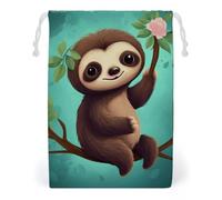 ELUZZIZUT Drawstring Storage Bag Reusable Gym String Bags Cute Sloth Sports Cinch Sack for Swimming Beach Travel