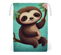 ELUZZIZUT Drawstring Storage Bag Reusable Gym String Bags Cute Sloth Sports Cinch Sack for Swimming Beach Travel