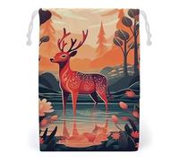 ELUZZIZUT Drawstring Storage Bag Reusable Gym String Bags Deer And Flowers Sports Cinch Sack for Swimming Beach Travel
