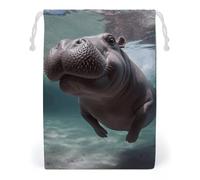 ELUZZIZUT Drawstring Storage Bag Reusable Gym String Bags Diving Hippo Sports Cinch Sack for Swimming Beach Travel