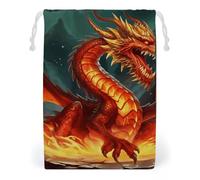 ELUZZIZUT Drawstring Storage Bag Reusable Gym String Bags Dragon King in Fire Sports Cinch Sack for Swimming Beach Travel