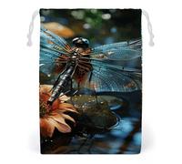 ELUZZIZUT Drawstring Storage Bag Reusable Gym String Bags Dragonfly Flying on The Pond Sports Cinch Sack for Swimming Beach Travel