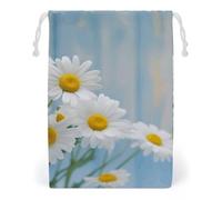 ELUZZIZUT Drawstring Storage Bag Reusable Gym String Bags Elegant Spring Daisy Flowers Sports Cinch Sack for Swimming Beach Travel