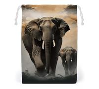 ELUZZIZUT Drawstring Storage Bag Reusable Gym String Bags Elephant in The Fog Sports Cinch Sack for Swimming Beach Travel