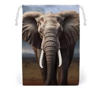 ELUZZIZUT Drawstring Storage Bag Reusable Gym String Bags Elephant in The Fog Sports Cinch Sack for Swimming Beach Travel