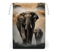 ELUZZIZUT Drawstring Storage Bag Reusable Gym String Bags Elephant in The Fog Sports Cinch Sack for Swimming Beach Travel