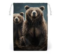ELUZZIZUT Drawstring Storage Bag Reusable Gym String Bags Encounter Animal Bear Sports Cinch Sack for Swimming Beach Travel