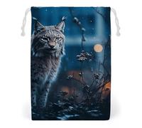 ELUZZIZUT Drawstring Storage Bag Reusable Gym String Bags Female Lynx Sports Cinch Sack for Swimming Beach Travel