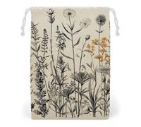 ELUZZIZUT Drawstring Storage Bag Reusable Gym String Bags Floral Herbs Botanical Engraving Sports Cinch Sack for Swimming Beach Travel