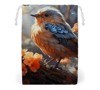 ELUZZIZUT Drawstring Storage Bag Reusable Gym String Bags Flowers And Birds Sports Cinch Sack for Swimming Beach Travel