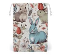 ELUZZIZUT Drawstring Storage Bag Reusable Gym String Bags Flowers Bunnies Birds Sports Cinch Sack for Swimming Beach Travel