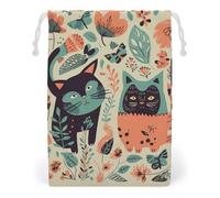 ELUZZIZUT Drawstring Storage Bag Reusable Gym String Bags Funny Cats Birds And Flowers Sports Cinch Sack for Swimming Beach Travel
