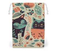 ELUZZIZUT Drawstring Storage Bag Reusable Gym String Bags Funny Cats Birds And Flowers Sports Cinch Sack for Swimming Beach Travel