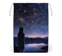 ELUZZIZUT Drawstring Storage Bag Reusable Gym String Bags Girl Looking at Stars Sports Cinch Sack for Swimming Beach Travel