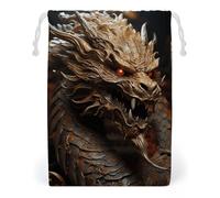 ELUZZIZUT Drawstring Storage Bag Reusable Gym String Bags Golden Dragon on Red Background Sports Cinch Sack for Swimming Beach Travel