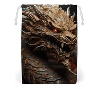 ELUZZIZUT Drawstring Storage Bag Reusable Gym String Bags Golden Dragon on Red Background Sports Cinch Sack for Swimming Beach Travel