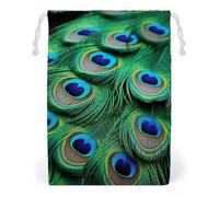 ELUZZIZUT Drawstring Storage Bag Reusable Gym String Bags Green Peacock Feather Sports Cinch Sack for Swimming Beach Travel