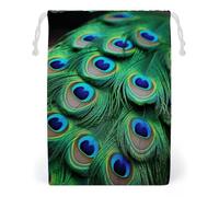 ELUZZIZUT Drawstring Storage Bag Reusable Gym String Bags Green Peacock Feather Sports Cinch Sack for Swimming Beach Travel