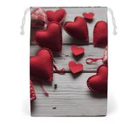 ELUZZIZUT Drawstring Storage Bag Reusable Gym String Bags Handmade Red Hearts Sports Cinch Sack for Swimming Beach Travel