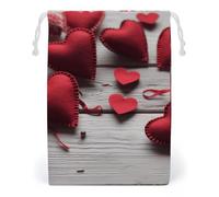 ELUZZIZUT Drawstring Storage Bag Reusable Gym String Bags Handmade Red Hearts Sports Cinch Sack for Swimming Beach Travel
