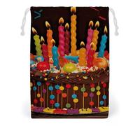 ELUZZIZUT Drawstring Storage Bag Reusable Gym String Bags Happy Birthday Big Cake Sports Cinch Sack for Swimming Beach Travel