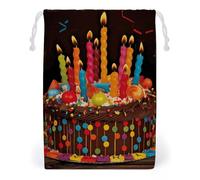 ELUZZIZUT Drawstring Storage Bag Reusable Gym String Bags Happy Birthday Big Cake Sports Cinch Sack for Swimming Beach Travel