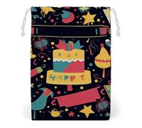 ELUZZIZUT Drawstring Storage Bag Reusable Gym String Bags Happy Birthday Images Sports Cinch Sack for Swimming Beach Travel